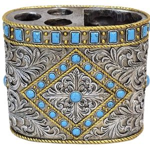 Turquoise Silver Scrolls Toothbrush Holder